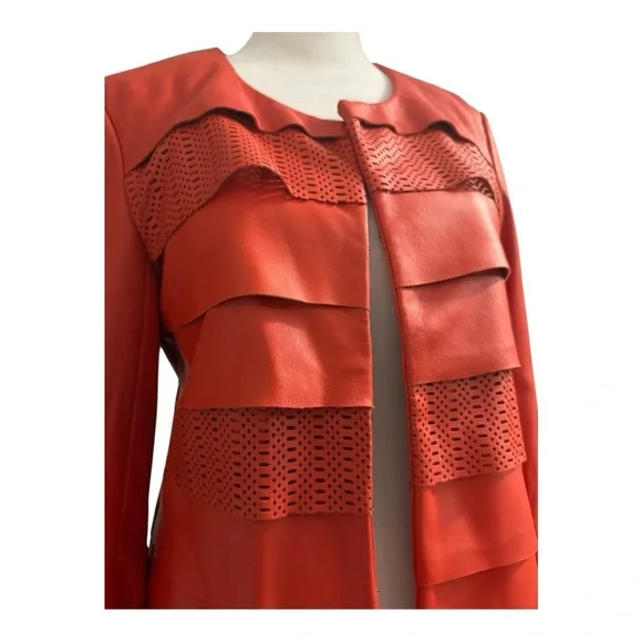 Bagatelle Orange Leather Women's Cropped Jacket Medium - Picture 4 of 12